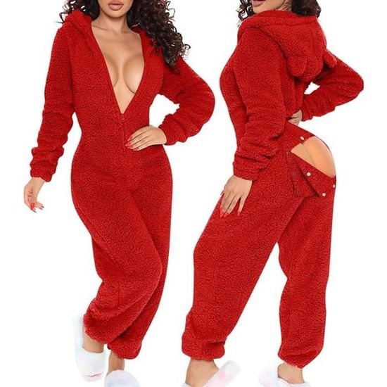 Combinaison Polaire Homme - Pyjama Une Pièce Doux Et Chaud - Fermeture éclair - Pour L'hiver, Soirées Cocooning