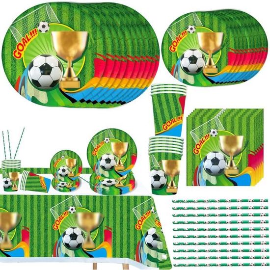 Kit Décoration Anniversaire Football Thème 6 Ans - 138 Pièces (ballons, Nappe, Assiettes, Gobelets, Banderole)