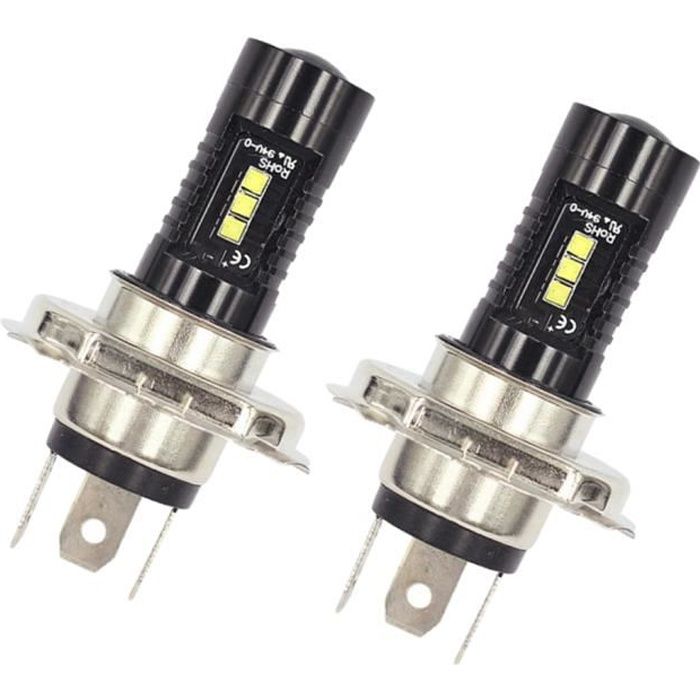 2pcs Ampoule H4 LED, 1200LM Phares pour Voiture 360° Lampe LED Auto 6000K Blanc 12V 60W IP68 Imperméable Remplace Lampes