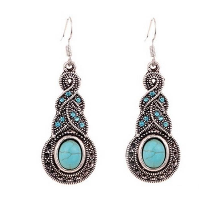 Design unique rétro bijoux turquoise strass Boucles d'oreilles FJJ50928507