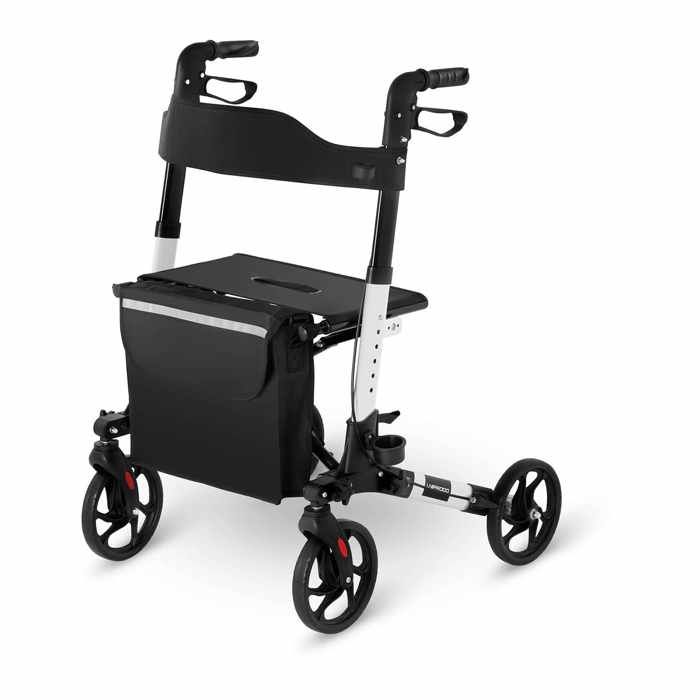 Déambulateur Uniprodo UNI_ROLL_02 DF (4 Roues Pliable Siège Dossier Porte-Canne Sac De Courses Blanc 136 kg)