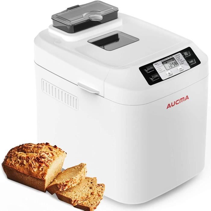 AUCMA Machine à Pain 12 Programmes (Programmes sans Gluten, Brioche, Pâtes, Confiture),Brunissage réglable,écran LCD,sans BPA[Classe