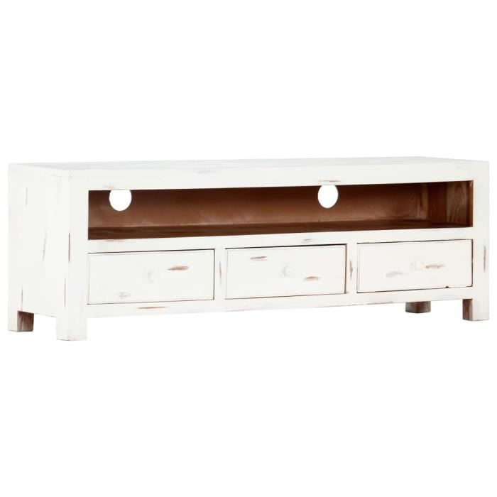 NEW* Meuble TV contemporain Meuble de télévision Avec 3 tiroirs Blanc 120x30x40 cm Bois d'acacia massif 1763