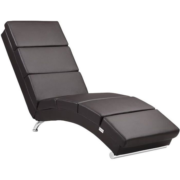 Méridienne « London » Chaise de Relaxation Chaise Longue d’intérieur ergonomique Fauteuil rembourré Pieds chromés Brun foncé