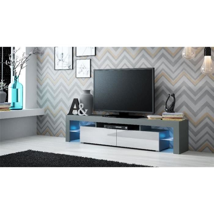 Ensemble meuble TV design CARRIE - Gris et blanc