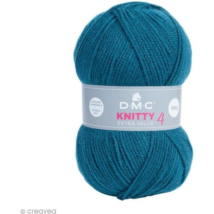 Laine Knitty 4 DMC - 100 g Laine Acrylique Knitty 4, de DMC :Coloris: Bleu canard 691Matière : 100 % acrylique Poids : 100 g