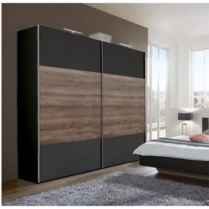 Armoire EVA portes coulissantes largeur 180 graphite / chêne châtaigne noir Bois Inside75