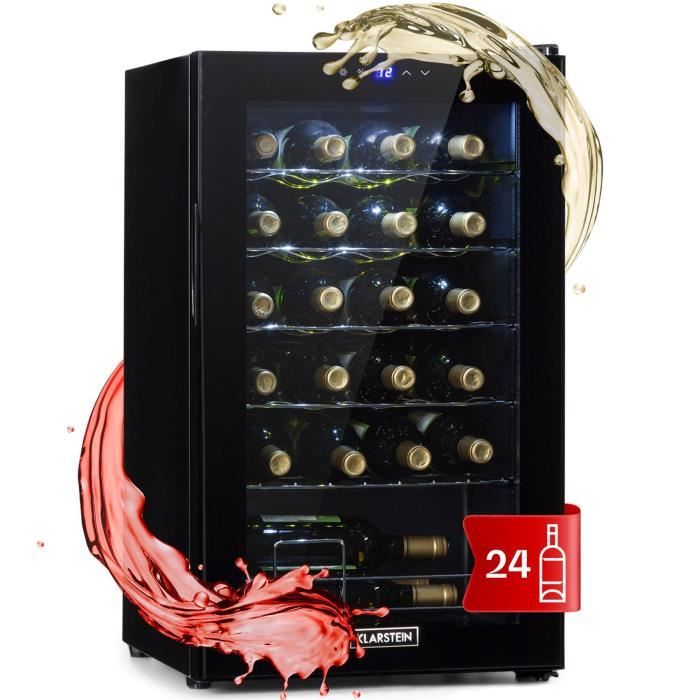 Cave à vin - Klarstein Shiraz 24 uno - 67 L / 24 bouteilles - Armoire à vin - 42 dB - Frigo bar - Noire