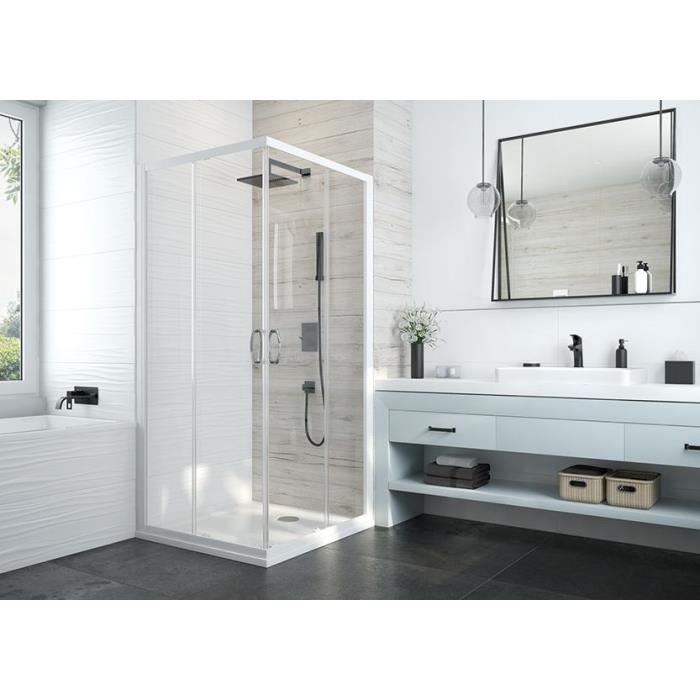 Leda - Paroi coulissant angle 700x700 mm verre transparent profilé blanc - ATOUT 3