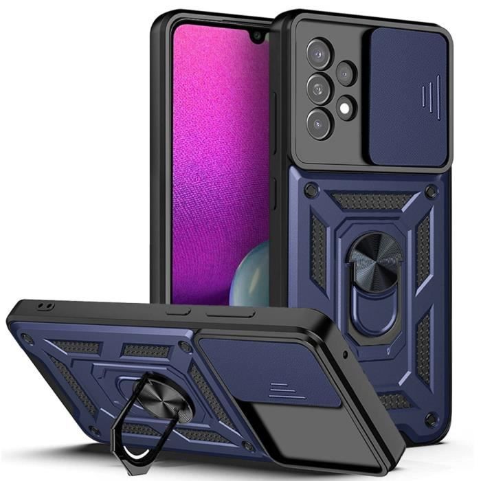 Coque pour Samsung Galaxy A32 5G,Etui Bumper Housse Caméra Protection Glissante avec Anneau Béquille 360° Support Rotatif - Bleu