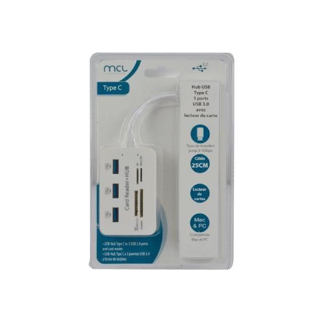 MCL Lecteur Carte Flash/Hub USB - USB Type C - Externe - Blanc - 3 Ports USB 3.0 - PC, Mac