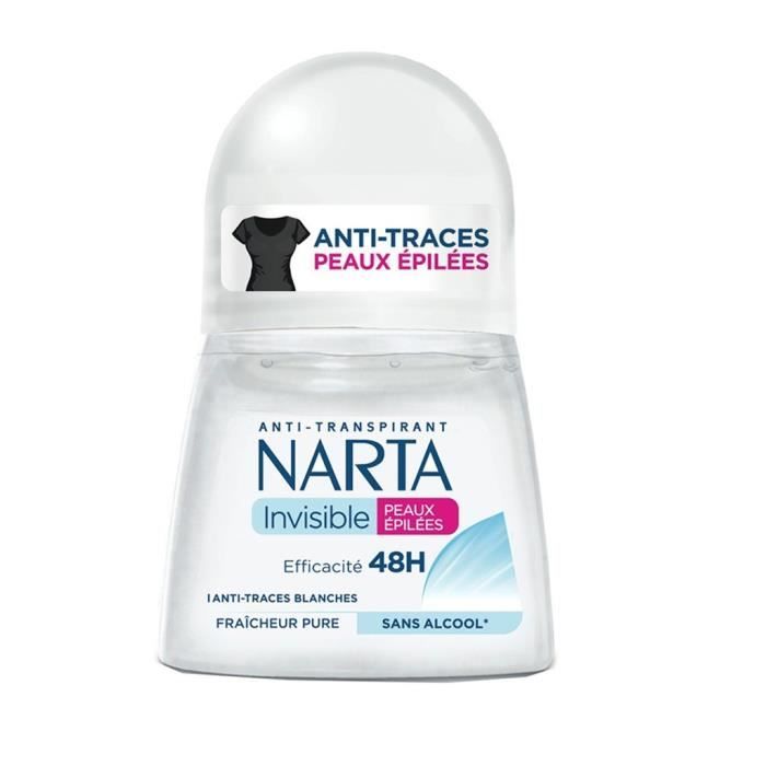 Narta Roll-on Anti-Transpirant 48h Invisible Peaux Épilées Fraîcheur Pure 50ml (lot de 4)