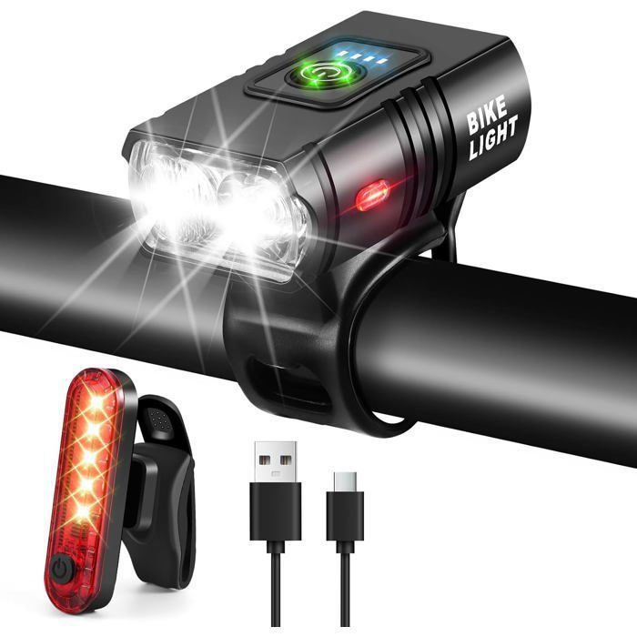 Bicyclette Light Set - USB rechargeable imperméable à l'eau ultra lumineux LED Light Front et 6 Modes LED Bicycle Light Tail