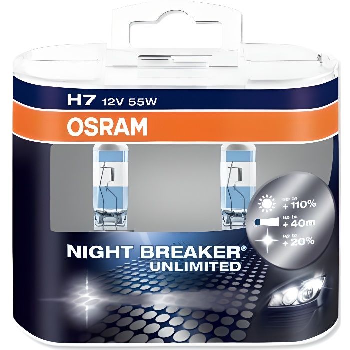 2 AMPOULE H7 12V 55W OSRAM NIGHT BREAKER UNLIMITED +110 +40M +20