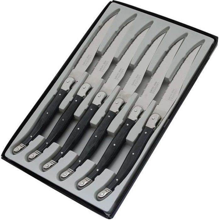 PRADEL EXCELLENCE Boîte de 6 couteaux de table Laguiole - Postiche gris - Lame en acier inoxydable