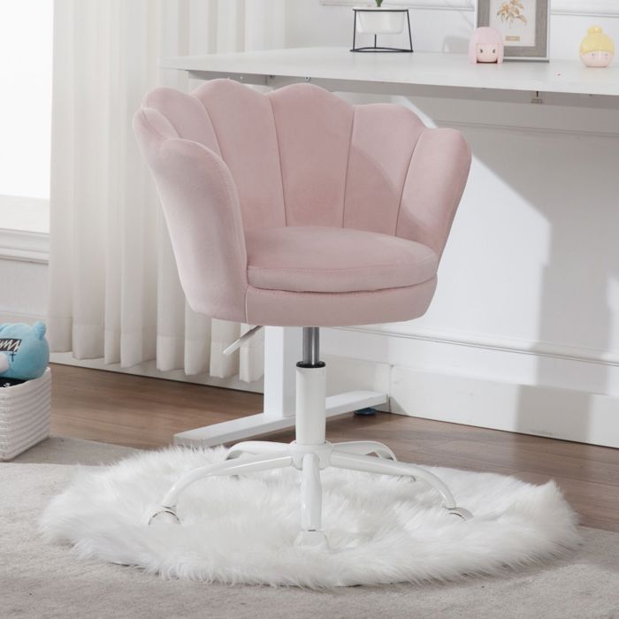 Wahson Chaise de Bureau Pivotant pour Enfant Fauteuil de Bureau pour Enfant Chaise Bureau pour Chambre Velours Rose Clair