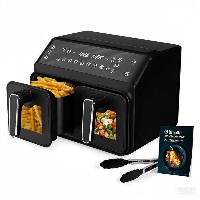 Friteuse sans huile - LIIMOO - Airfryer 2 tiroirs - 8L - 2200W - 10 programmes de cuisson - Liimoo