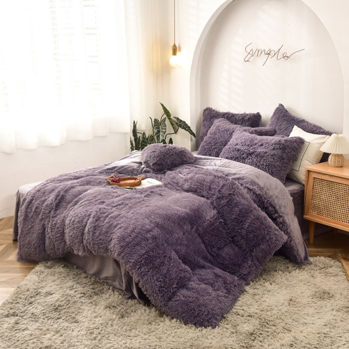 Housse de Couette à Poils Longs en Peluche 220*240 Ultra Douce en Velours Cristal Housse de Couette en Flanelle épaisse Style4