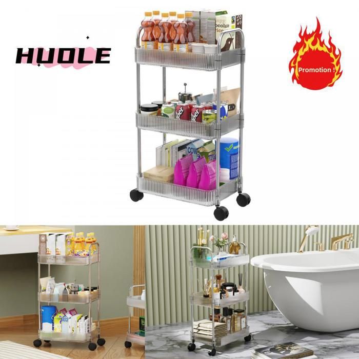 Chariot De Rangement à Roulettes 3 Niveaux En Métal – Idéal Pour Livres, Beauté, Loisirs Créatifs – Blanc/Noir, Mobile Et Robuste