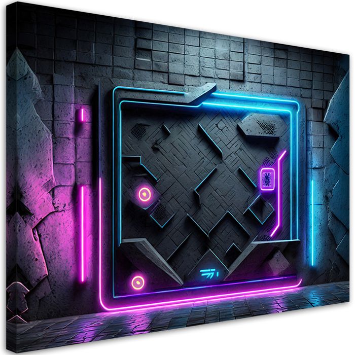 Tableau Déco Murale Toile Futuriste Hexagone Néon - 70x140 Cm Sans Cadre, Impression HD Pour Salon, Chambre, Cuisine - Décoration Moderne Science-fiction - 9