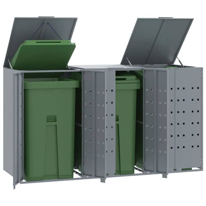 Rangement Poubelles VidaXL 2 Bacs - Abri Jardin Anthracite, Roulettes, Acier Powder Coating