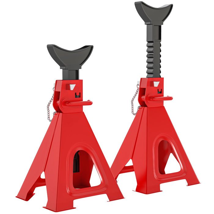 Lot De 2 Chandelles D'essieu 6 Tonnes - Hauteur Réglable 390-585 Mm, Revêtement Caoutchouc, Pour Voiture SUV