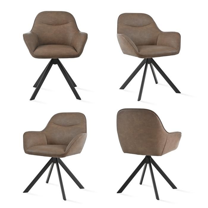 GOEURVANT Lot de 4 Chaises de Salle à Manger Pivotantes 360° avec Accoudoirs Chaises Design Ergonomique Pieds Métal Marron foncé
