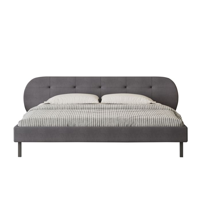 TULSA - Lit capitonné 140x190cm gris avec tête de lit et sommier