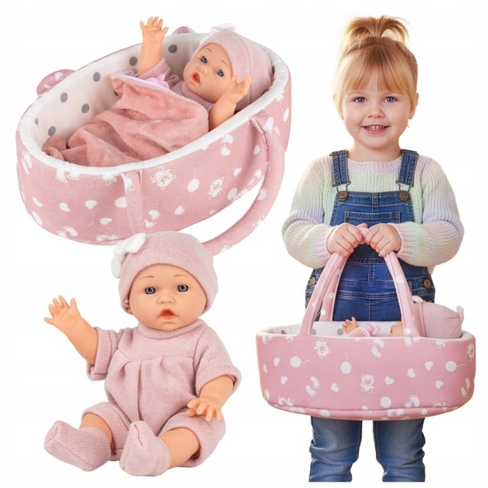 Poupée bébé 30 cm avec porte-bébé oreiller couette et tétine – Kinderplay (KP0662)