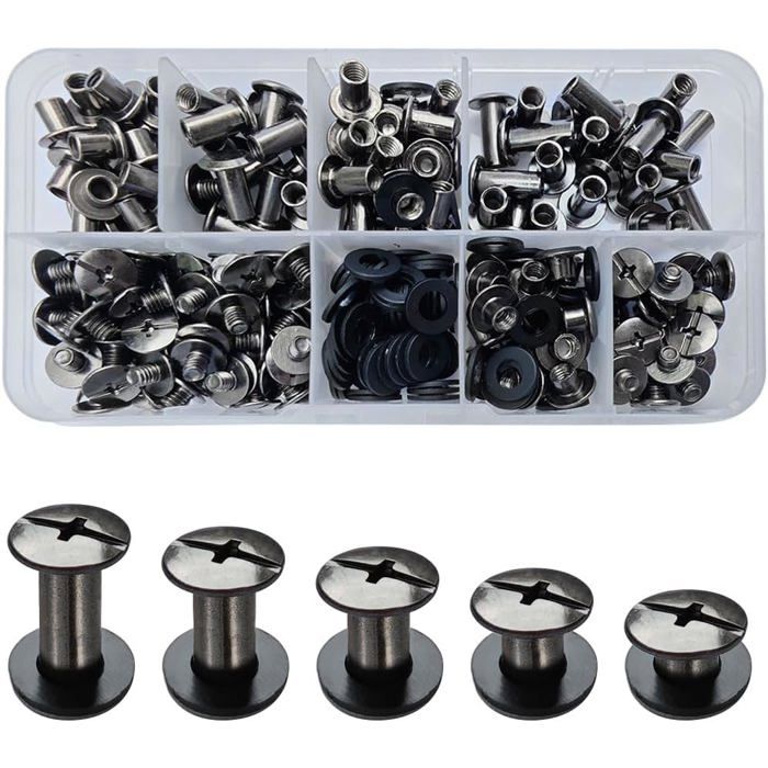 20pcs rivets pour cuir,M5*12 vis chicago,vis de reliure chicago,rivet a visser,Rivets de Reliure à Tête Plate rivet cuir,Utilisé pour le bricolage en cuir Sac à vêtements, chaussures(Noir mat