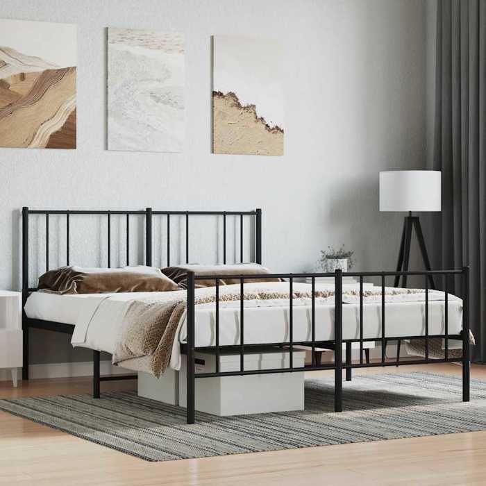 Cadre de lit métal - vidaXL - 120x190 cm - Noir - Acier enduit de poudre - Espace de rangement sous le lit