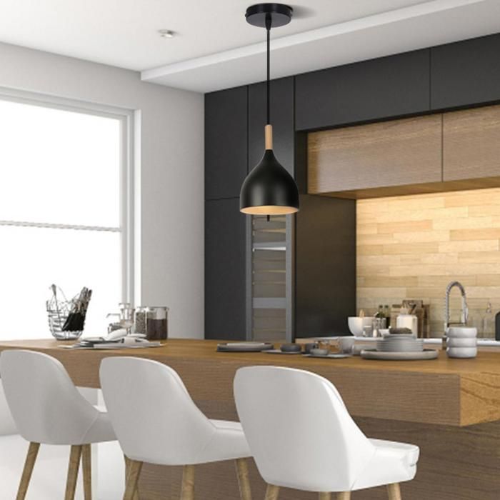 WOTTES 1 x Suspension Vintage Lustre Noir E27 Plafonnier Bois Luminaire Style Industriel éclairage Pour Cuisine Salon WOTTES 1 x Suspension Vintage Lustre Noir E27 Plafonnier Bois Luminaire Style Industriel éclairage Pour Cuisine Salon