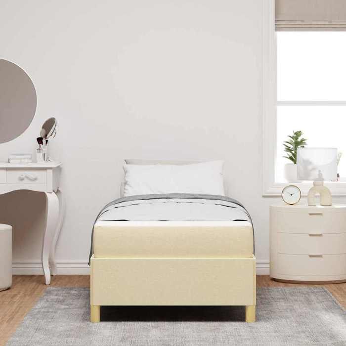 Structure de lit avec matelas - UU - Crème - 90x190 cm - Tissu - Bois dingénierie - 193x90x55 cm - Poids maximal 140 kg