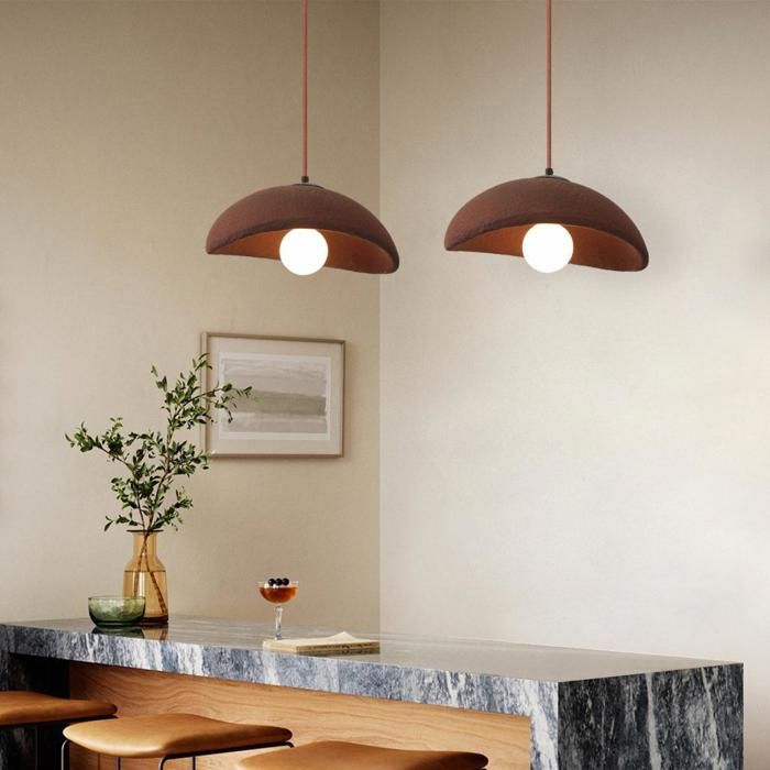 WOTTES 2 x Suspension Luminaire Créative Lustre Nordique Marron Ø34cm Abat-jour en Pierre Simulée Lampe Éclairage pour Cuisine