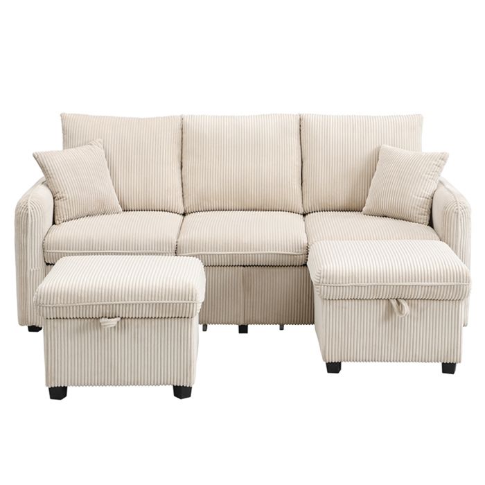 Canapé dangle convertible réversible 3 places -Canapé-Lit modulaire forme U - Inclus tiroirs rangement couchage Beige