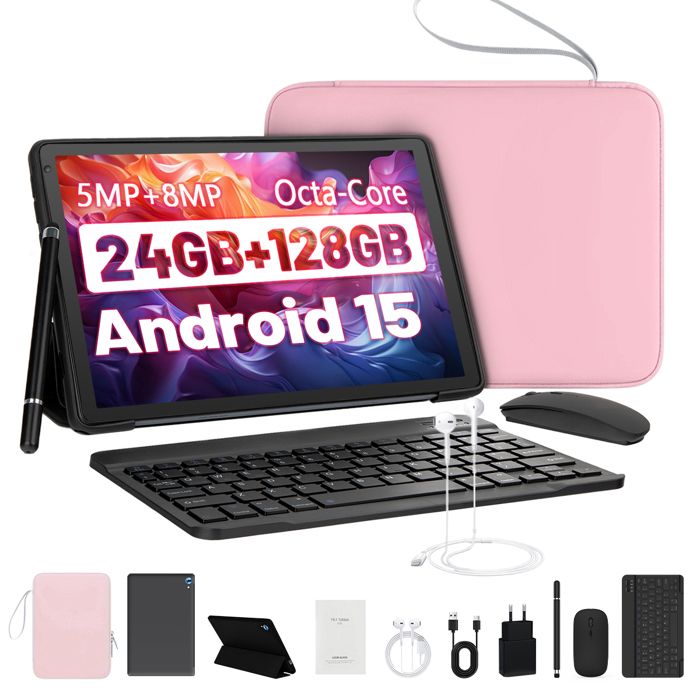 Tablette 101 - KOTSREN - Android 15 - 24 Go (4+20) RAM - 128 Go extensible 1 To - Pack clavier complet