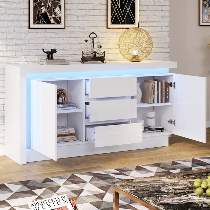 Nouveaux matériaux écologiques 140*35*72cm Cuisinier Commode pour la chambre à coucher Salon Table dappoint avec 3 tiroirs Armoir