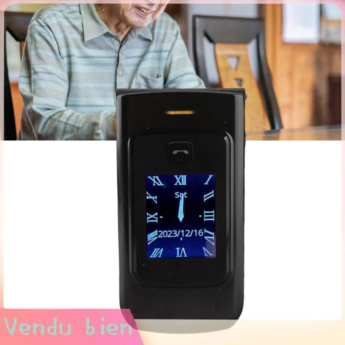 HURRISE Téléphone à clapet senior 4G grand bouton son clair double écran batterie 4800mAh bouton SOS Noir
