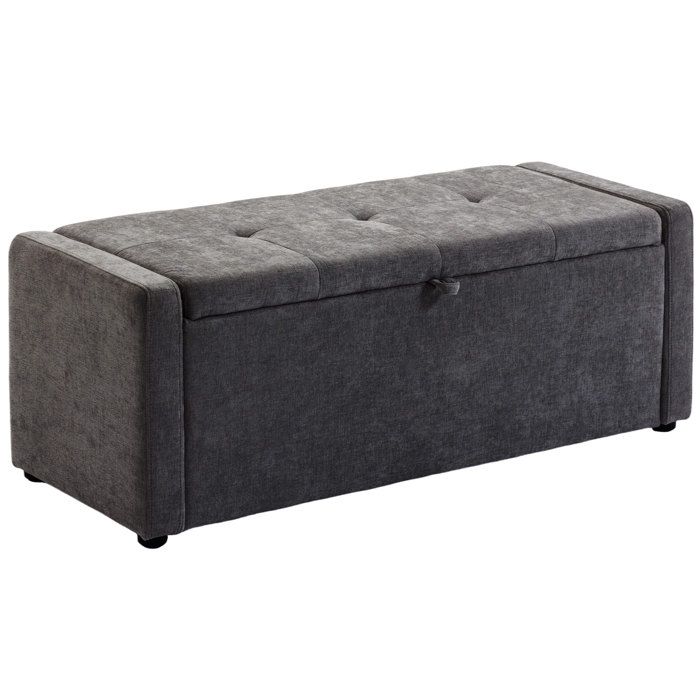 Banc de rangement - HOMCOM - assise large - confortable - tissu en lin - 122x48x44cm - gris foncé