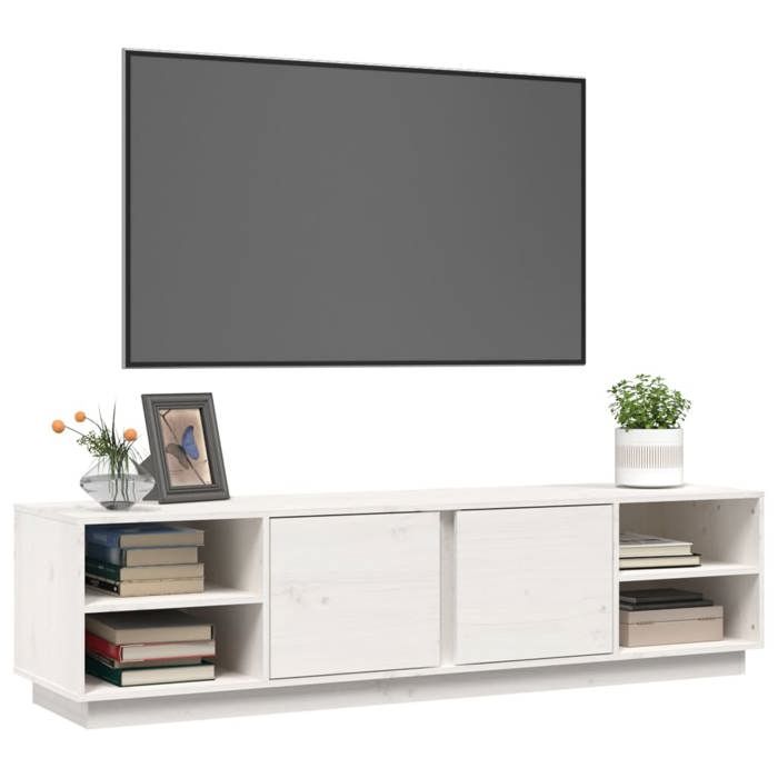 Cabinet TV - Blanc - Meuble TV pour Télévision - 1 PC - Blanc 156x40x40 cm Bois de pin massif T827