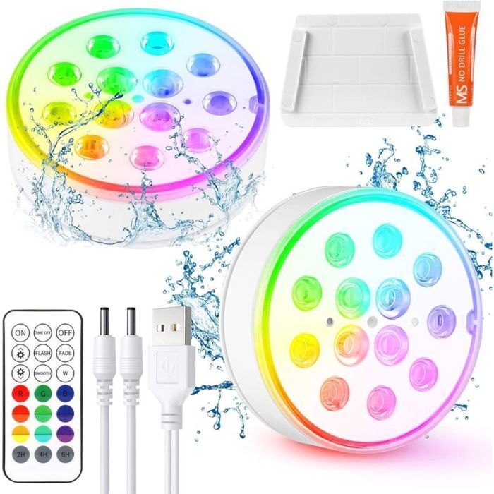 lot de 2 Lumière de Piscine LED Submersible avec Télécommande Éclairage Etanche Lampes IP68 Étanche Lumières Sous-marines