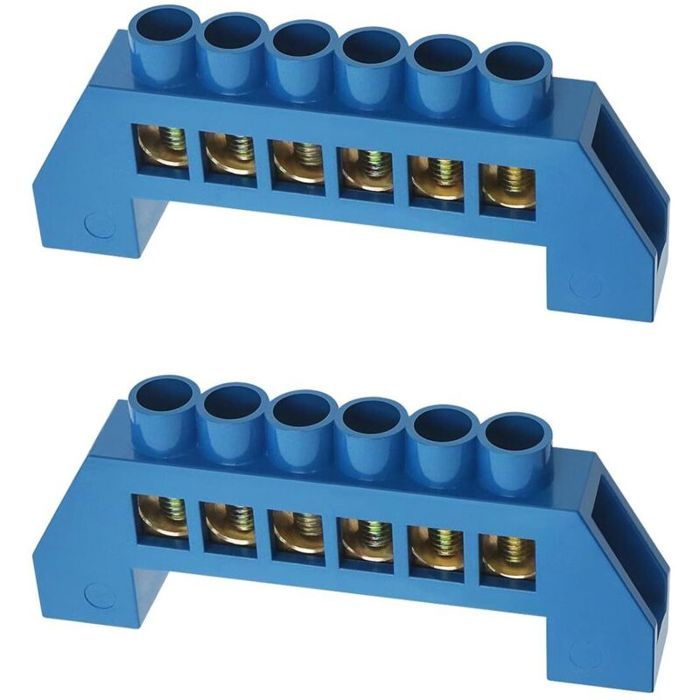 Bornier électrique 6 trous - Lot de 2 pièces - Cuivre haute conductivité - Résistance à la corrosion - Connexion stable
