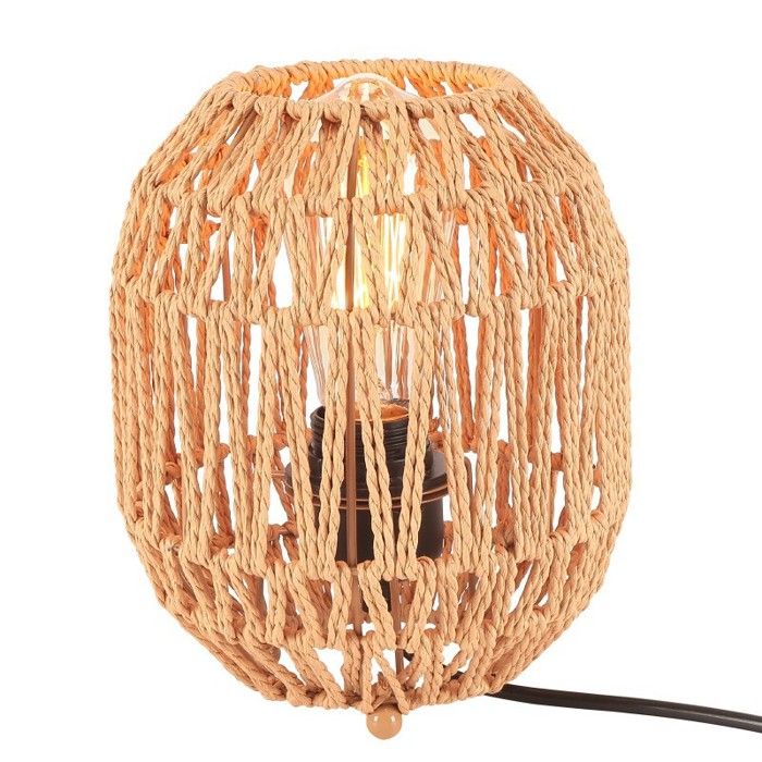 WOTTES 1pcs Lampe De Bureau Vintage Rotin Lampe De Chevet Avec Base En Fer Boho Abat-Jour Tressé à La Main E27 Lampe Bureau