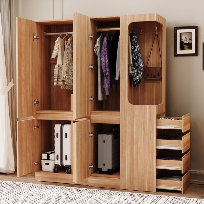 Armoire de chambre - ZEVKOR - Bois naturel - 4 tiroirs - Penderie - 140 x 40 x 170 cm