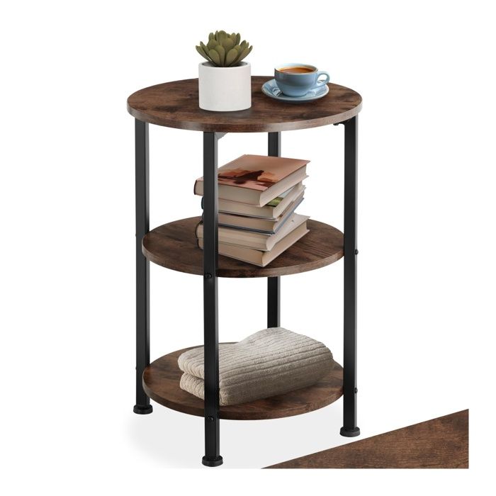 Table dappoint Ronde Ø 40 x 61 cm Bout de canapé 3 ux Meuble Salon Bois Foncé Industriel Rustique 40 x 61cm 40  TABLE DAPPOINT