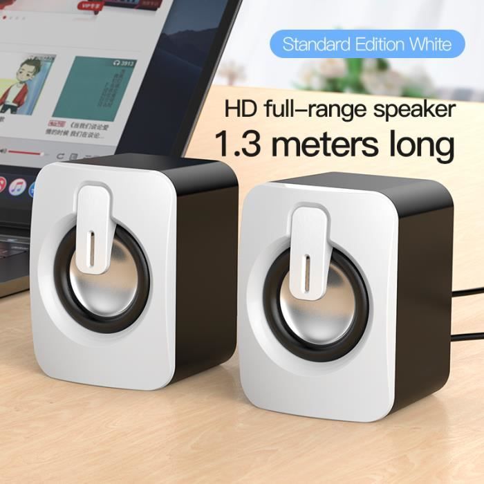 YYV Haut-Parleur PC USB - Son Stéréo 3D - Mini Enceinte Pour Ordinateur, Portable, Smartphone - Contrôle Volume