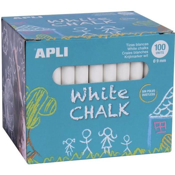 100 Craies De Couleurs Assorties APLI - Sans Poussière - Pour École Et Tableaux