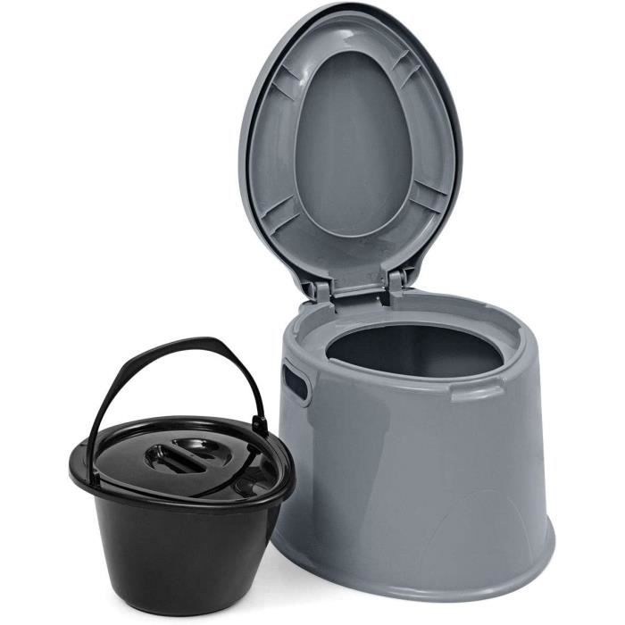 GYMAX Toilette de Camping Portable avec Seau Amovible, Toilette avec Couvercle, Support de Papier pour Randonnées, Camping-Car,