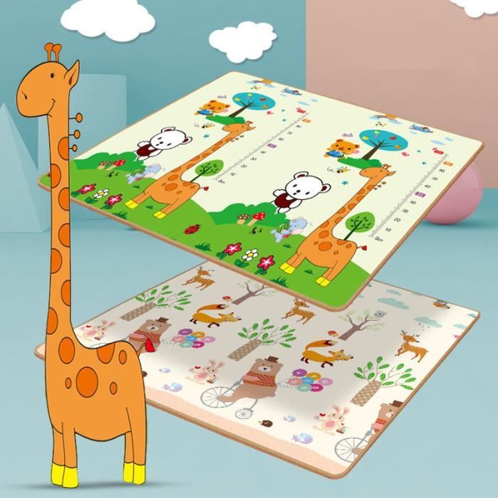 Tapis D'Éveil Bébé HUMBI 120x180cm - Mousse XPE Double Face - Imperméable Et Antidérapant - Animaux Montagne
