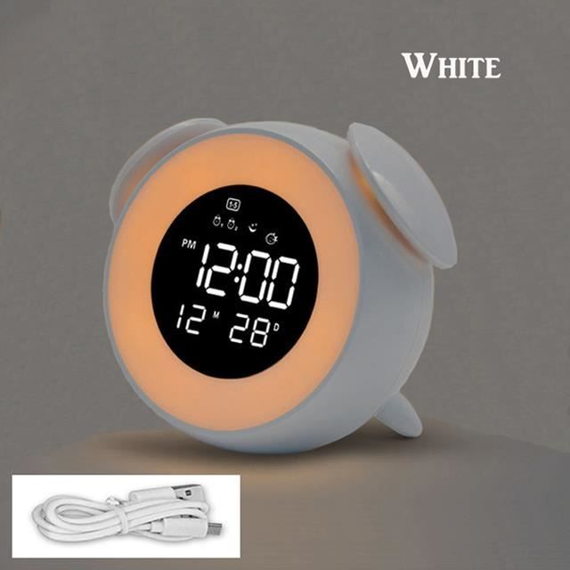 Réveil Numérique Enfant 7 Couleurs Lampe Réveil Enfant avec Calendrier et  Thermomètre, Horloge Créatif Rond Réveil